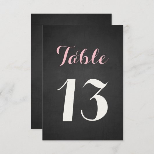 Roze & Witte Script Krijtbord Tafel Nummerkaart Kaart (Voorkant / Achterkant)
