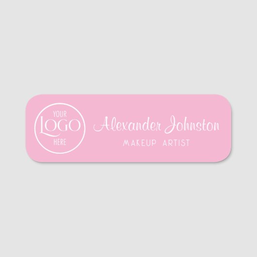 Roze & Witte Script Make-up Personalisatie Naamplaatje (Voorkant)