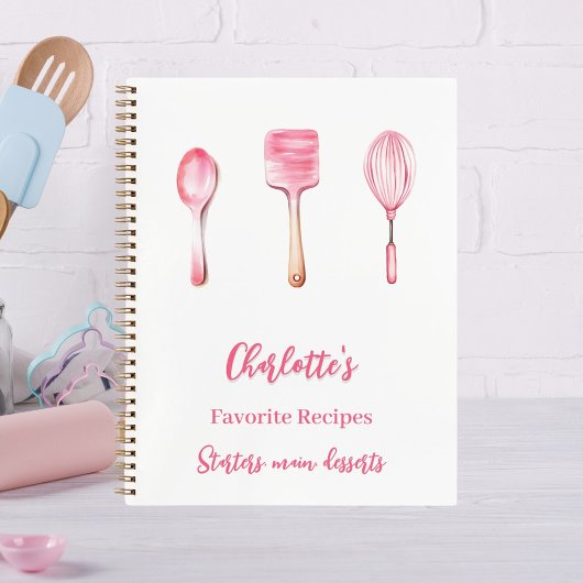 Roze witte script recept kookboek notitieboek