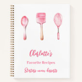 Roze witte script recept kookboek notitieboek (Voorkant)