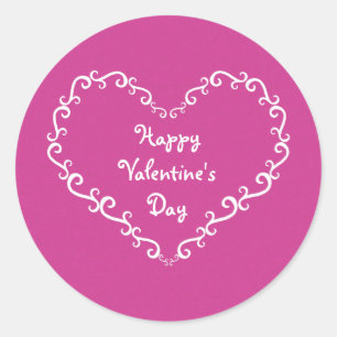 Roze & Witte Sierhart Valentijnstickers Ronde Sticker