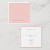 Roze witte Sjabloon Professional Elegant monogram Vierkante Visitekaartje (Voorkant / Achterkant)