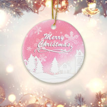 Roze Witte Sneeuw Huis Prettig Kerstfeest Gelukkig