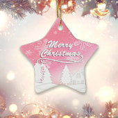 Roze Witte Sneeuwhuis Kerstmis Nieuwjaar Keramisch Ornament