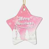 Roze Witte Sneeuwhuis Kerstmis Nieuwjaar Keramisch Ornament (Links)