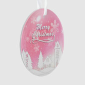 Roze Witte Sneeuwhuis Kerstmis Nieuwjaar Ornament (voorkant)