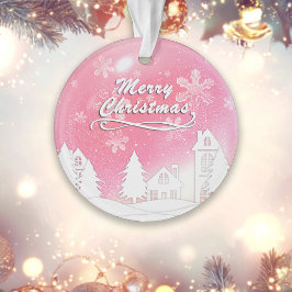 Roze Witte Sneeuwhuis Kerstmis Nieuwjaar Ornament