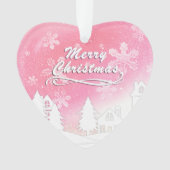 Roze Witte Sneeuwhuis Kerstmis Nieuwjaar Ornament (voorkant)