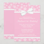 Roze witte sneeuwvlokken Bow Winter ONEderland Kaart (Voorkant / Achterkant)