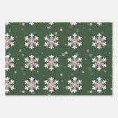 Roze Witte Sneeuwvlokken Groen Inpakpapier Vel (Voorkant 3)