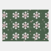 Roze Witte Sneeuwvlokken Groen Inpakpapier Vel (Voorkant 2)