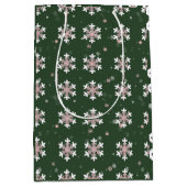 Roze Witte Sneeuwvlokken Groen Medium Cadeauzakje (Voorkant)
