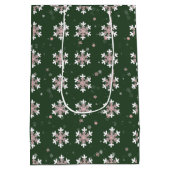 Roze Witte Sneeuwvlokken Groen Medium Cadeauzakje (Achterkant)