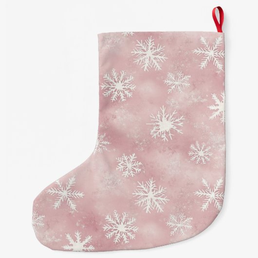 Roze Witte Sneeuwvlokken Kerst Grote Kerstsok (Achterkant)