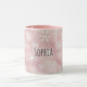 Roze Witte Sneeuwvlokken Kerst Mok