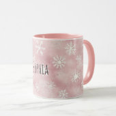 Roze Witte Sneeuwvlokken Kerst Mok (Voorkant rechts)