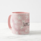 Roze Witte Sneeuwvlokken Kerst Mok (Voorkant links)