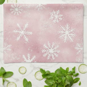 Roze Witte Sneeuwvlokken Kerst Theedoek