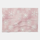 Roze Witte Sneeuwvlokken Kerst Theedoek (Horizontaal)