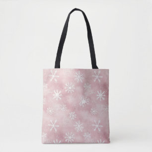 Roze Witte Sneeuwvlokken Kerst Tote Bag