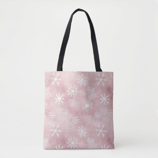 Roze Witte Sneeuwvlokken Kerst Tote Bag (Voorkant)