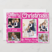 Roze & Witte Sneeuwvlokken Kerstkaart (Voorkant)