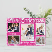 Roze & Witte Sneeuwvlokken Kerstkaart (Staand voorkant)