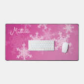 Roze Witte Sneeuwvlokken Minimalistische Kerst Naa Bureaumat (Keyboard & Muis)