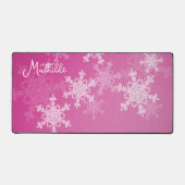 Roze Witte Sneeuwvlokken Minimalistische Kerst Naa Bureaumat (Voorkant)