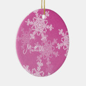 Roze Witte Sneeuwvlokken Minimalistische Kerst Naa Keramisch Ornament (Rechts)