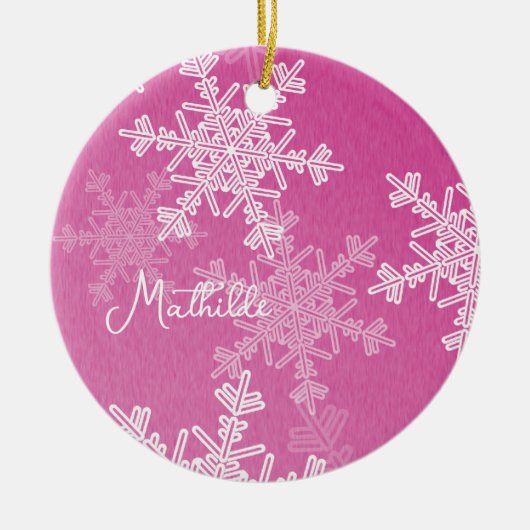 Roze Witte Sneeuwvlokken Minimalistische Kerst Naa Keramisch Ornament (Voorkant)