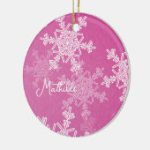 Roze Witte Sneeuwvlokken Minimalistische Kerst Naa Keramisch Ornament (Links)
