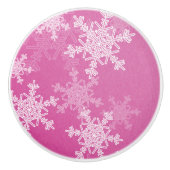 Roze Witte Sneeuwvlokken Minimalistische Kerstmis Keramische Knop (Voorkant)