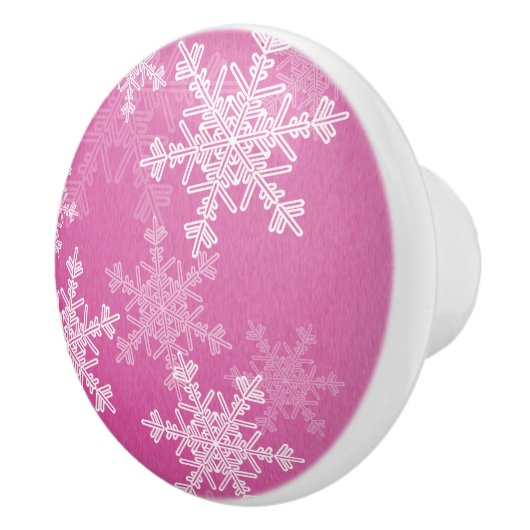 Roze Witte Sneeuwvlokken Minimalistische Kerstmis Keramische Knop (Rechts)