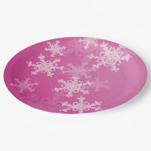 Roze Witte Sneeuwvlokken Minimalistische Kerstmis Papieren Bordje