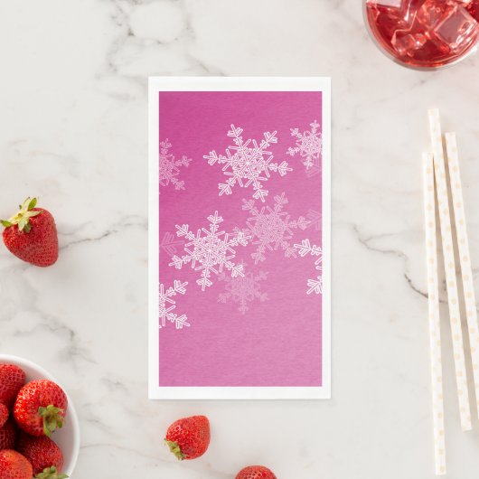 Roze Witte Sneeuwvlokken Minimalistische Kerstmis Servet (Insitu)