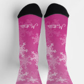 Roze Witte Sneeuwvlokken Minimalistische Kerstnaam Sokken (Top)