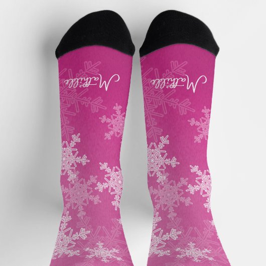 Roze Witte Sneeuwvlokken Minimalistische Kerstnaam Sokken (Top)