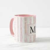 Roze Witte Sneeuwvlokken Strepen Monogram Mok (Voorkant links)