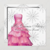 Roze Witte Sneeuwvlokken Witte Quinceanera Kaart (Voorkant / Achterkant)