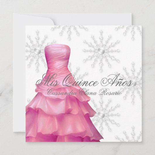 Roze Witte Sneeuwvlokken Witte Quinceanera Kaart (Voorkant)