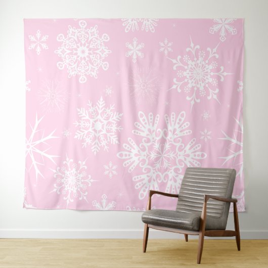 Roze witte Snowflake patroon kerstachtergrond Wandkleed (In Situ (horizontaal))