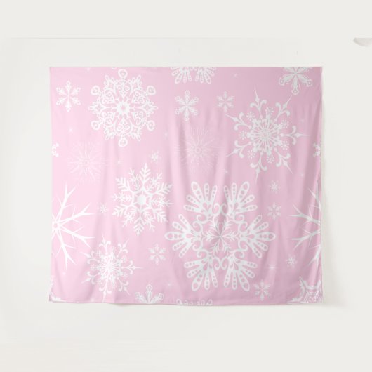 Roze witte Snowflake patroon kerstachtergrond Wandkleed (Voorkant (horizontaal))