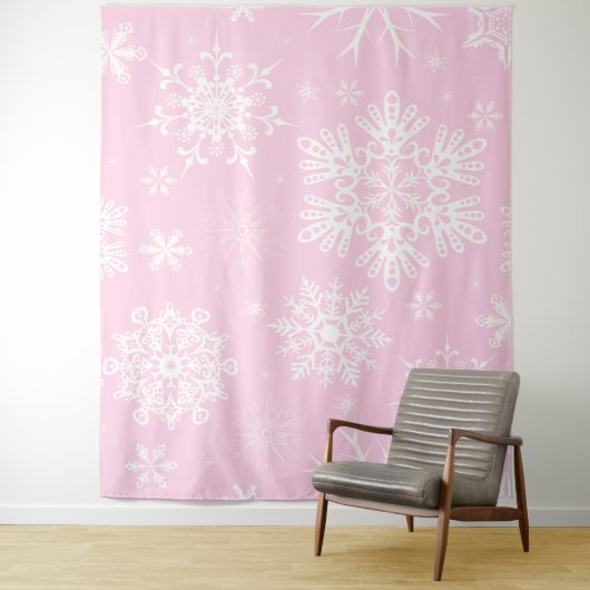 Roze witte Snowflake patroon kerstachtergrond Wandkleed (In situ)