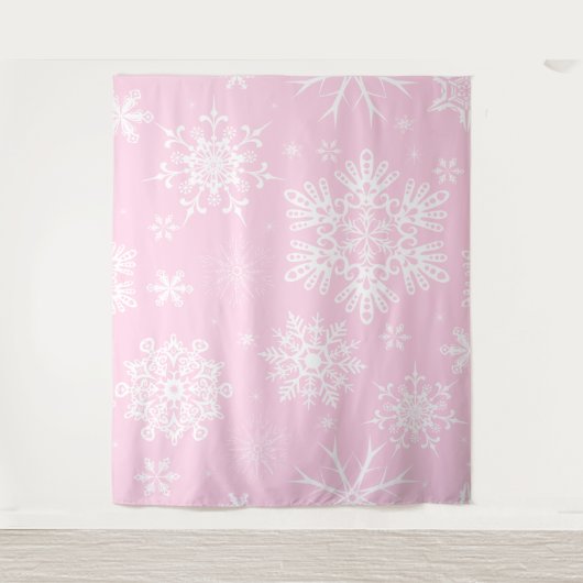 Roze witte Snowflake patroon kerstachtergrond Wandkleed (Voorkant)