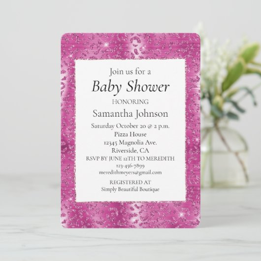 Roze witte Sparkle Leopard Baby shower Kaart (Staand voorkant)