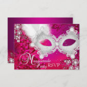 Roze Witte Sparkle Mask Masquerade Party RSVP (Voorkant / Achterkant)