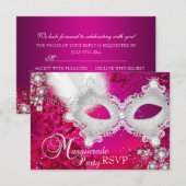 Roze Witte Sparkle Mask Masquerade Party RSVP Kaartje (Voorkant / Achterkant)