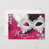 Roze Witte Sparkle Mask Masquerade Party RSVP Kaartje (Voorkant)
