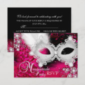 Roze Witte Sparkle Mask Masquerade Party RSVP Kaartje (Voorkant / Achterkant)